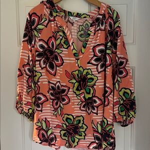 Crown & Ivy Floral Blouse - Orange, Green, Black